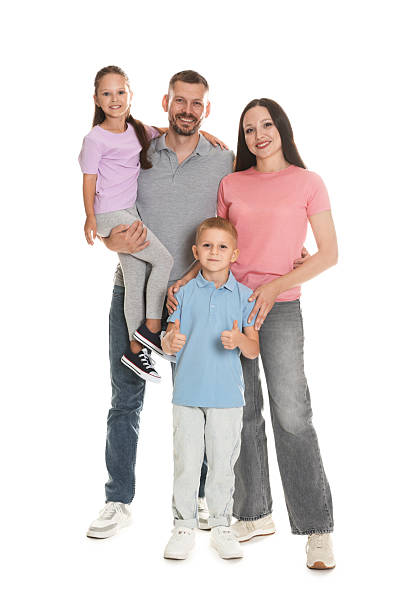 istock Lovely family posing together on white background 2243748133