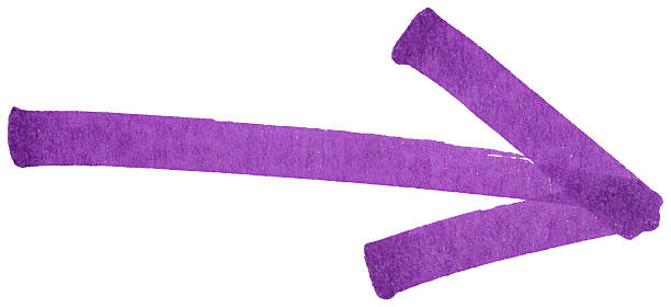 Hand drawn purple arrow sketch with marker brush stroke, abstract ink pointer symbol for direction, business design, doodle icon, simple isolated sign element