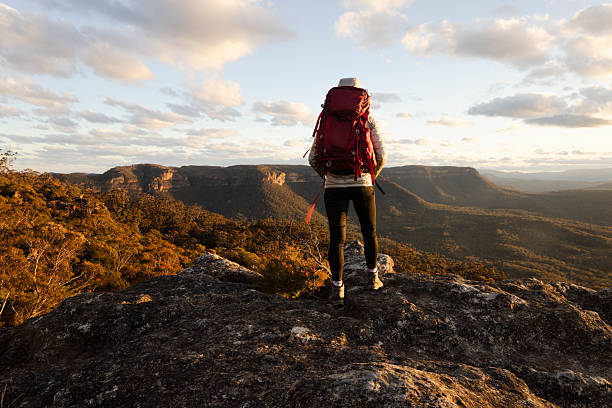 istock Hiker stands on rocky cliff views overlooking valley 2243753872