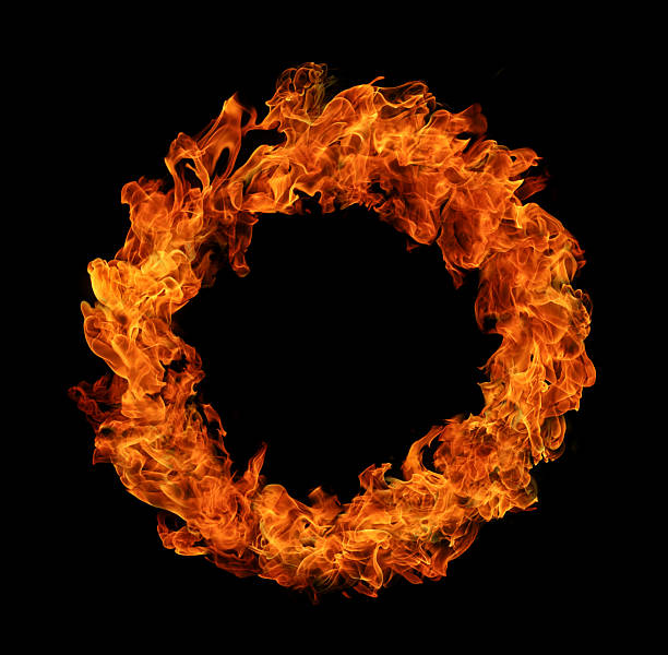 istock circle fire flame isolated black background. motion design, burst effect, cinematic explosion scenes, heat energy concept in torch. heat texture, burn in the grill. flame blaze at night, fire sizzling 2243758179