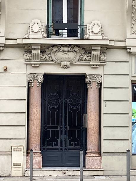 istock Doorway with Stone Pillars and Wrought Iron Gate 2243758336
