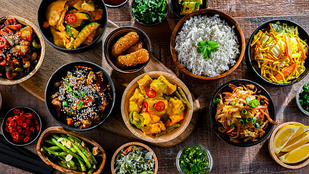 istock Composition with variety of east asian dishes 2243763607