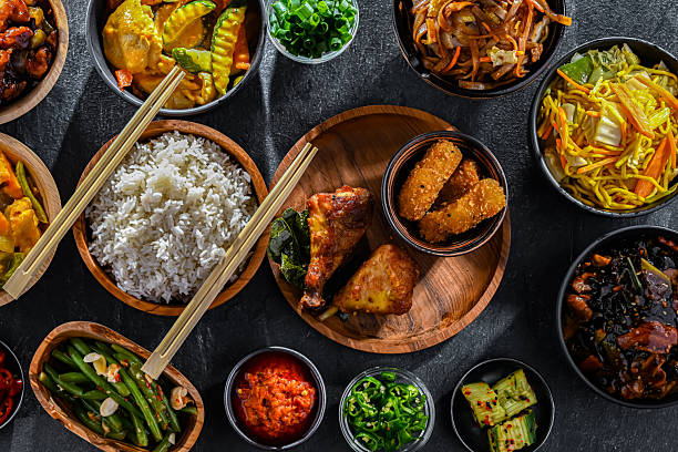 istock Composition with variety of east asian dishes 2243763692