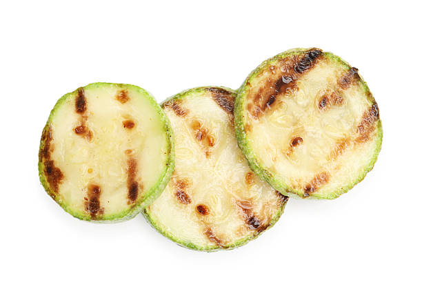 istock Delicious grilled courgette slices isolated on white, top view 2243764076