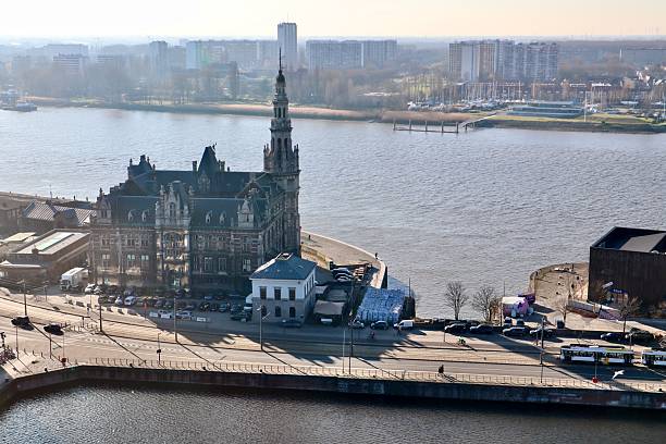 istock Royal Depot building and Scheldt river, Antwerp cityscape featuring historic architecture and urban waterfront views 2243768189