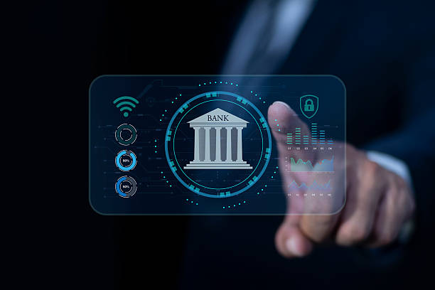 istock Businessman hand pointing online banking. Digital banking, global networking, cyber security concept. AI and automation concept. 2243786089