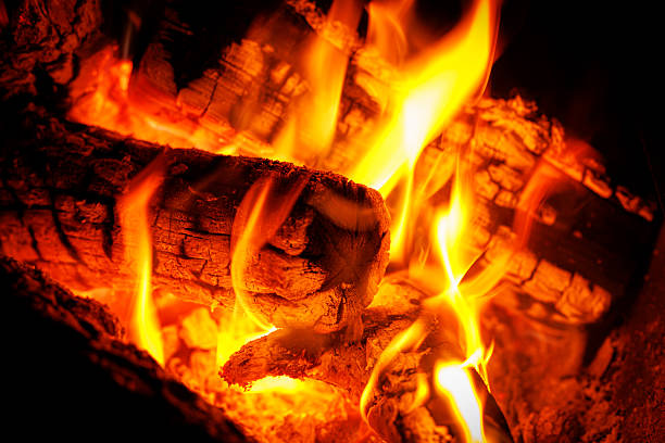 istock Burning wood logs in bright orange campfire flames 2243788402