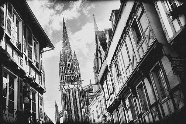 Saint Corentin Cathedral at the town of Quimper, the traditional cultural capital of Brittany, France. With grain.