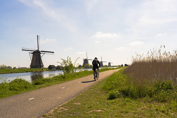 istock Biker in front of the windmills in Kinderdijk 2243797432