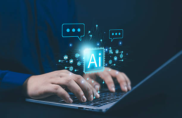 istock Person typing on laptop with glowing AI chip icon, representing artificial intelligence, machine learning, digital technology, innovation, data processing, and smart automation in modern business. 2243798067