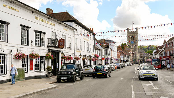 Marlow, Buckinghamshire, England, UK - 20 July 2025: Main street of the Oxfordshire town of Henley-on-Thames.