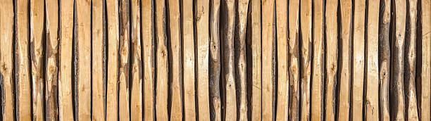 istock Abstract 3d striped wood timber tree texture background wallpaper - wall fence panel boards, made of wooden carved branches, panorama long panoramic wide 2243813814