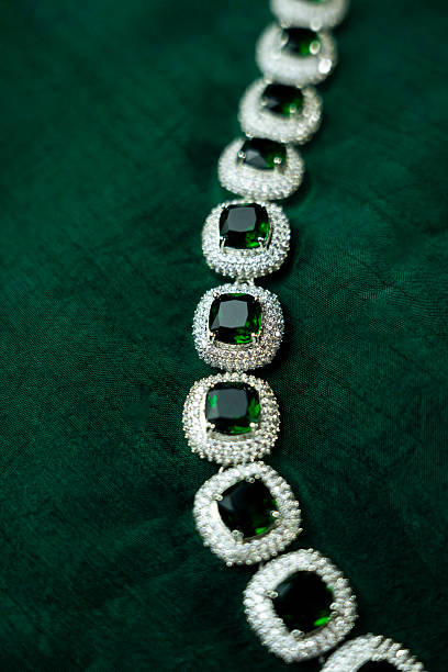 istock Luxury Silver and Green Stone Jewelry Set Display 2243815279