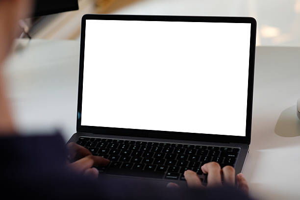 istock Laptop computer screen mockup, template background banner, Hand typing laptop computer with blank screen, Business online, e commerce, online study concept 2243823648