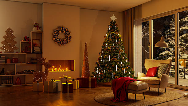 istock Christmas tree Large luxury modern bright interiors Living room mockup illustration 3D rendering image 2243824210
