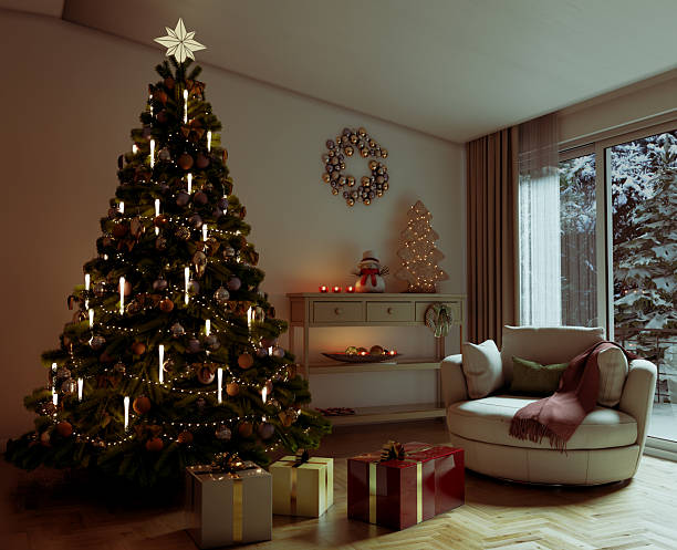 istock Christmas tree Large luxury modern bright interiors Living room mockup illustration 3D rendering image 2243824234
