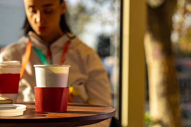 drinking coffee at the coffee shop