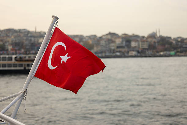 Turkish Flag Waving Over the Bosphorus in Istanbul