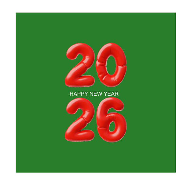 istock Happy New year 3D vector design on green background, 2026 number from red inflated balloons, festive vertical template 2243833412