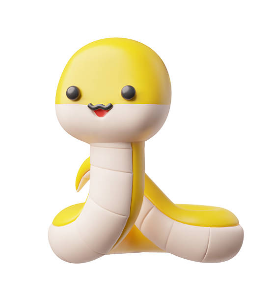 istock Yellow and white color snake 3D plastic style vector icon, cartoon new year symbol cute reptile toy, wild animal smiling 2243833761