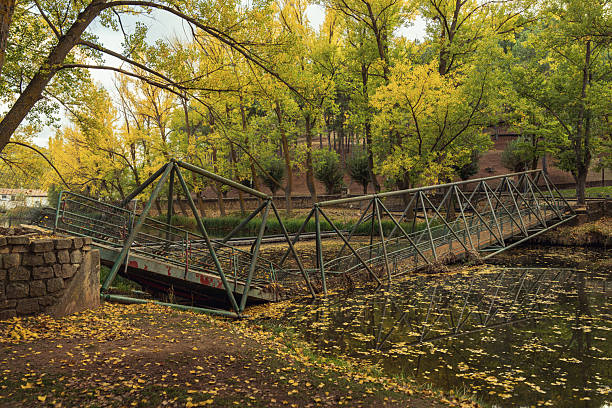 Broken bridge over Douro river in Soria, Spain