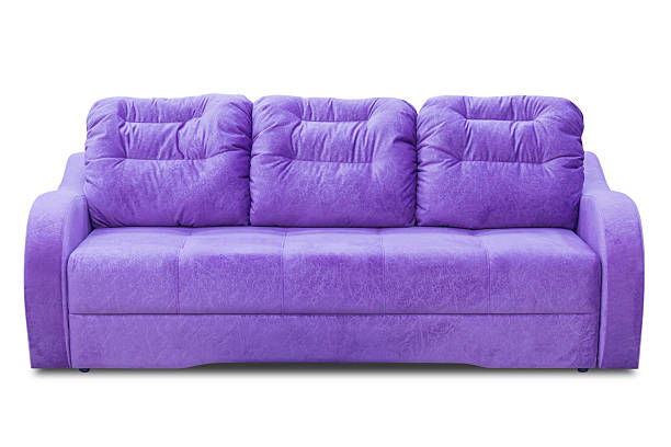 Realistic purple, blue, white, yellow sofas, cloth or leather seats, illustrations, 3D renders decorated in a minimalist style, interior separated from the background-clipping path.
