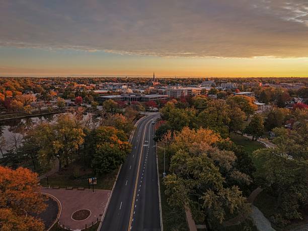 istock Aerial autumn landscape at sunset 2243836983