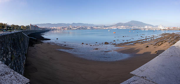 Panorama of Getxo seafront and harbour in Northern Spain