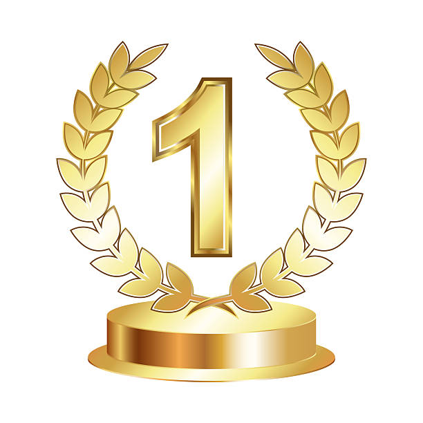 istock Gold number one in a laurel wreath on a pedestal, designed for presentation to the winner 2243851236