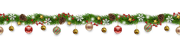 istock seamless christmas border with pine branches and decorations. christmas garland with christmas balls, snowflakes, jingle bells and ornaments 2243870241