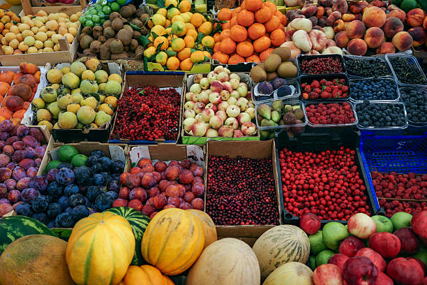 8th June, 2022 - Fruit stand in a market in Seville, Andalusia, Spain