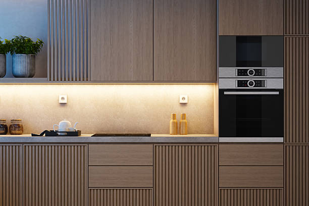 istock Japandi Kitchen Interior with Pine Wood and Minimalist Styling at Dusk Night 2243884633