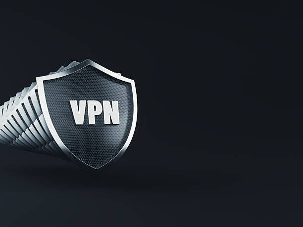 istock Metallic shield and VPN Symbol on Black Background. 2243892022