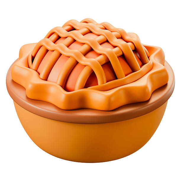 A pumpkin pie 3D illustration in warm orange tones for autumn and Thanksgiving holiday. Perfect for menu, catering, branding. Clipping Path Included. Isolated on white background, 3d illustration.