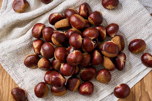 istock Fresh Japanese Chestnuts on Fabric Background, Autumn Ingredient 2243907780