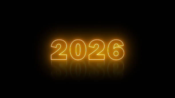 istock Happy New year 2026 in Neon Lights with Black Background 2243909113