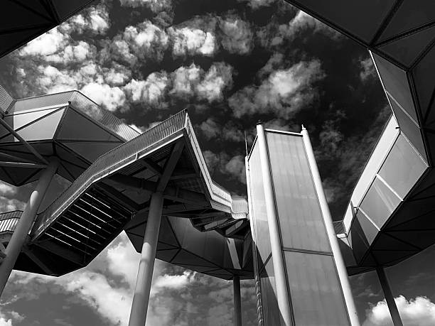 istock Futuristic Walkway Structure at Kienbergpark, Berlin – Black and White Architecture Photography 2243914074