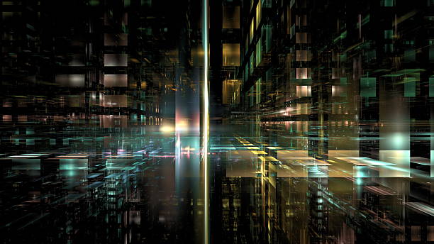 istock vibrant digital scene showcases glowing geometric patterns and bright lights, creating a futuristic atmosphere reminiscent of a high-tech cityscape. 3d render 2243925775