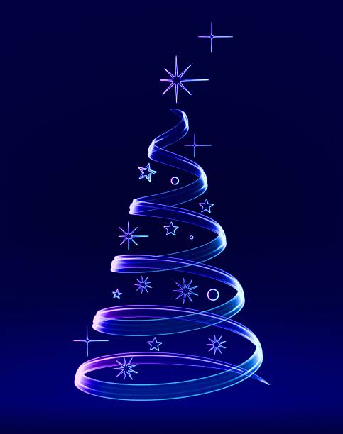 istock Stylized Christmas tree with stars. Imitation of glowing glass on blue background. 3D render. 2243928876