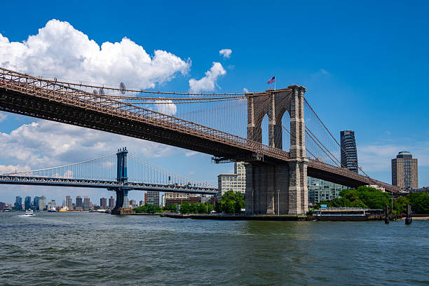 istock Brooklyn Bridge Tower with Brooklyn Skyline in Background 2243930227