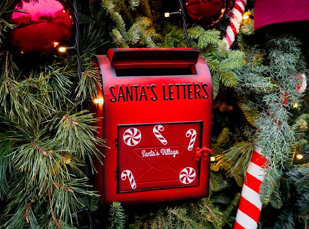 istock Red mailbox for Santa's letters surrounded by Christmas decorations and pine branches. A cozy holiday scene full of warmth and festive magic. Close-up. Selective focus. 2243931001