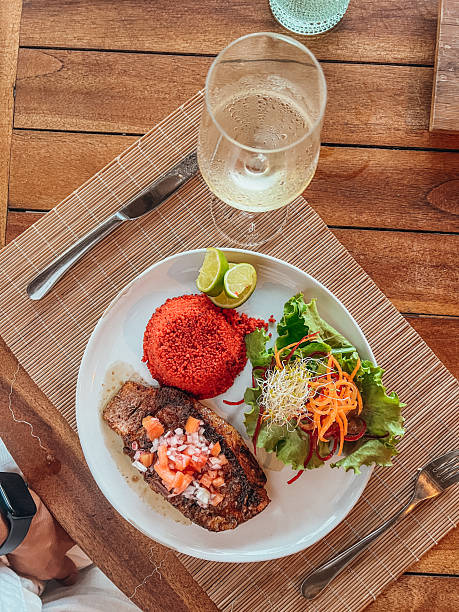 Grilled Fish with Red Rice and Fresh Salad