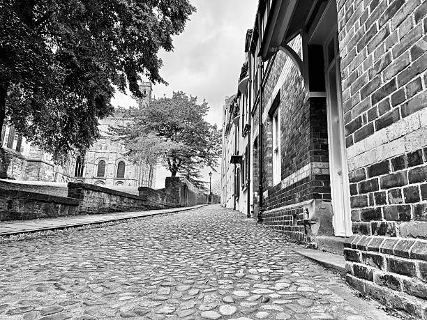 An empty cobblestone street at Durham City