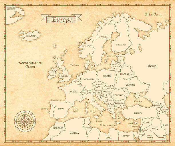 Europe Map Retro Vintage Ancient Cartoon - stock vector illustration with layers