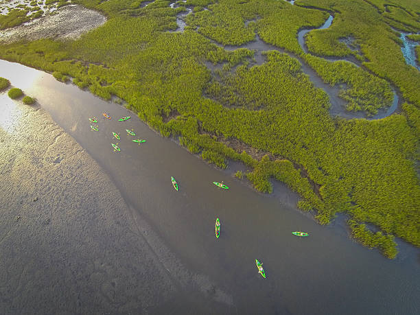 istock Drone view of kayakers in creek 2243946477