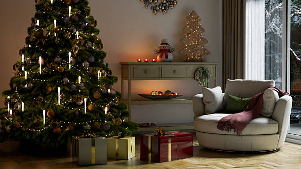 istock Christmas tree Large luxury modern bright interiors Living room mockup illustration 3D rendering image 2243946840