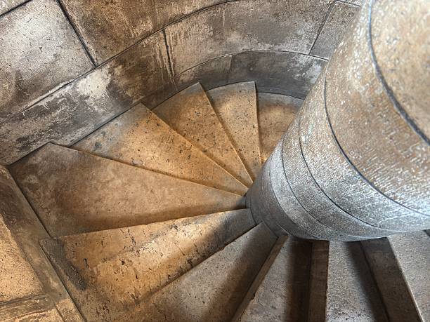 Stone spiral staircase inside an old building