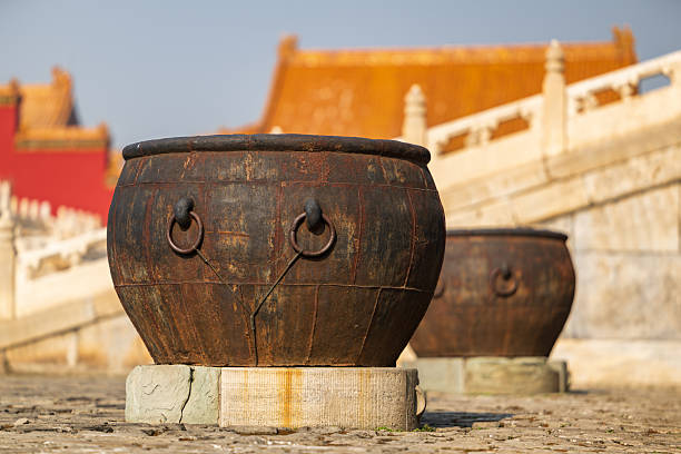 Beijing, China - 28th October 2025 - Ancient Rusted Iron Cauldron in the square of the Hall of Supreme Harmony