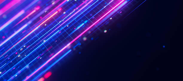 istock Bigdata light speed upward flow with a place for text. Abstract digital data stream of quantum computing. Cyberspace of qubit trails. Modern tech information transmission. 2243960661