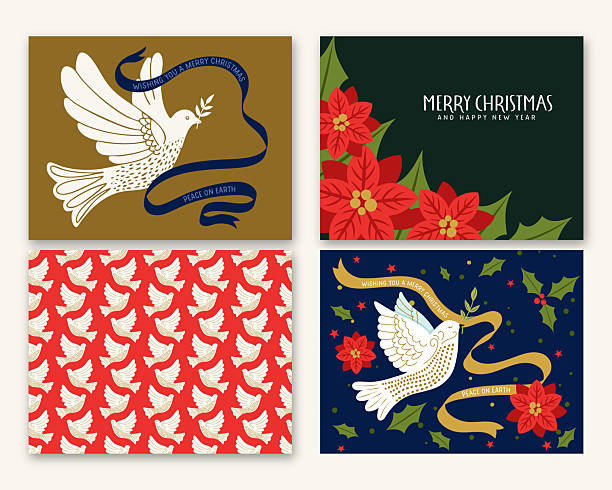 Folk Art Christmas Cards and seamless background pattern. Flat colors, easy to edit. Comes with a high resolution jpeg.